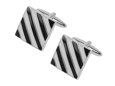 655-9R Black and White Enamel Stripes Cufflinks