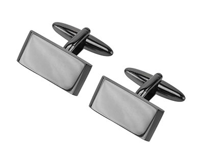 654-1GM Shiny Gunmetal Rectangular Cufflinks Blanks