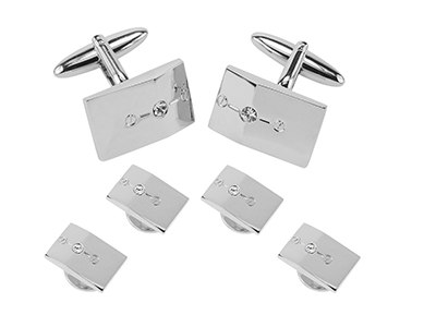 SETTN-1494R Silver Crystal Screw Cufflinks and Studs Set