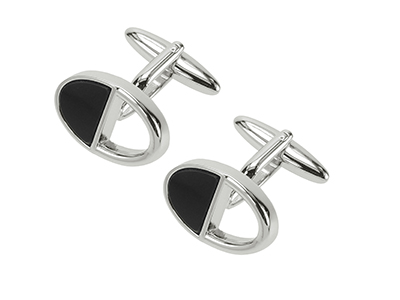 624-12R K1 Black Enamel Cutout Oval Cufflinks