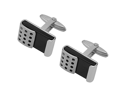 SS-315R2 Stainless Steel Metal Black Stone Cufflinks