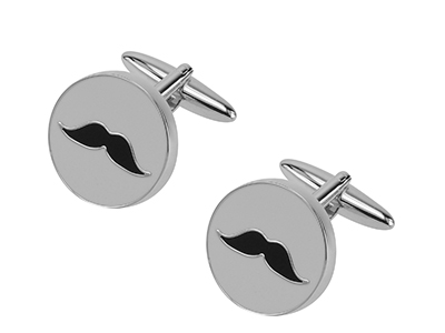 624-5R Fashion White Enamel Mustache Cufflinks