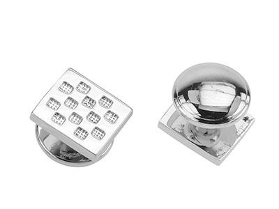 ST202-29R Shiny Silver Dented Rectangular Shirt Studs