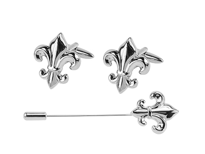 664-9 Silver-Tone Fleur-de-lis Lapel Pin Cufflink