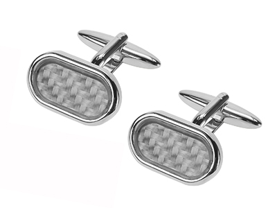 334-24R Shiny Carbon Fiber Cufflinks in Brass