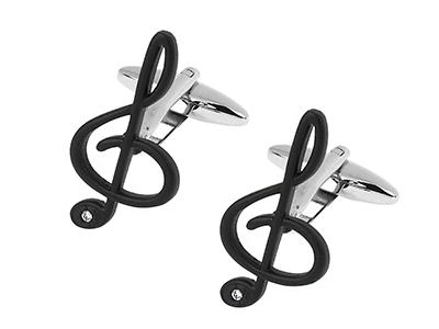 TN-1600R Black Crystal Musical Note Cufflinks