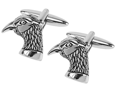 1861-4R Antique Silver Pheasant Bird Head Animal Cufflinks