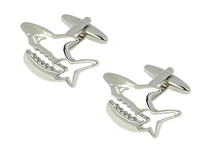 306-11R Novelty Silver Shark Cufflinks