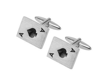 TN-199R1 Novelty Gambling Silver Poker Cufflinks