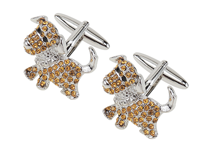 649-2R Silver Custom Stone Animal Dog Cufflinks