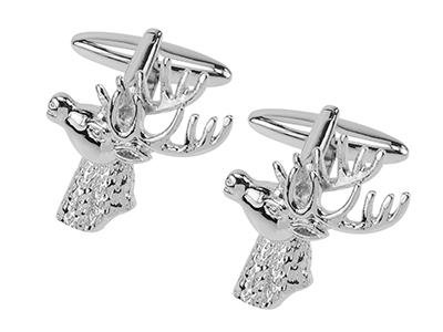 1861-7R Silver Stag Deer Head Animal Cufflinks