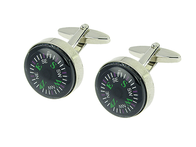 209-6R Functional Rhodium Compass Cufflinks