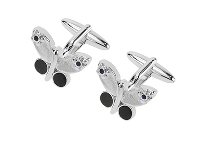 1865-11R Rhodium Shiny Butterfly Cufflinks