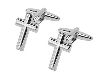 1852-2R Silver Religious Cross Cufflinks