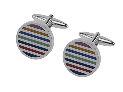 204-23R Colorful Stripes Round Cufflinks