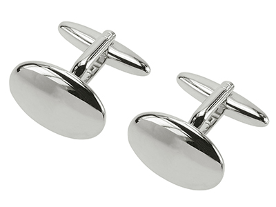 93-15R1 Classic Brush Silver Blank Oval Cufflinks