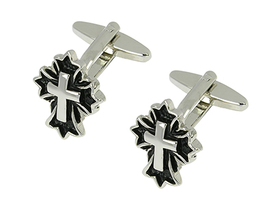 292-30R Brass Black Religious Cross Cufflink