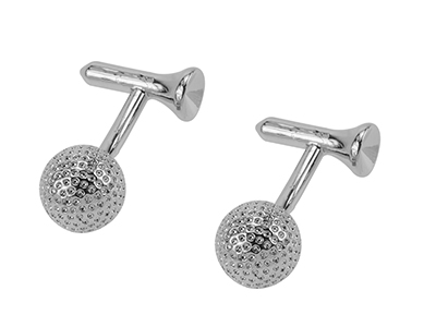 1477-20R Shiny Rhodium Golf Sports Cufflinks