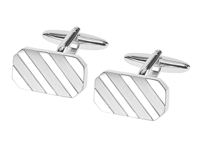 674-20R2 Brush Silver with Concave Stripes Cufflinks