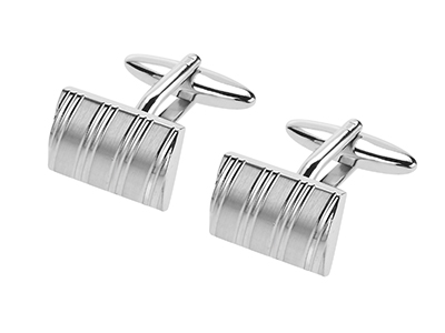 638-20R2 Mens Brush Silver with Shiny Stripes Cufflinks