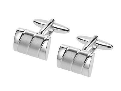 638-22R2 Curved Shiny and Brush Silver Brass Cufflinks