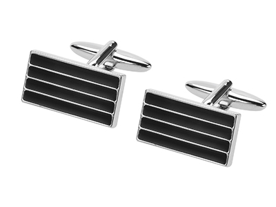 285-25R Black Enamel Stripes Cufflinks for Men