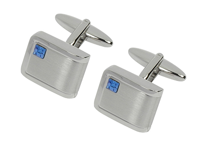 606-7R2 Silver Mens Crystal Cufflinks