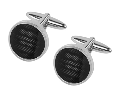 654-6R Round Curved Black Cufflinks