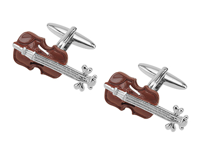 TN-1341R Brown Enamel Violin Cufflinks