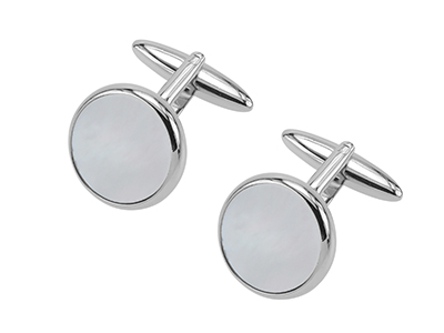 TN-1585R Round Mother Of Pearl Cufflinks