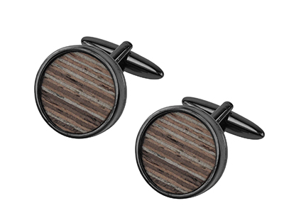 651-13GM Round Wooden Cufflinks