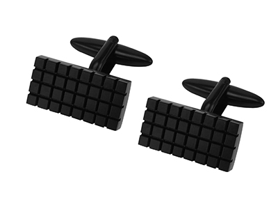 660-13E1 Rectangle Black Grid Cufflinks