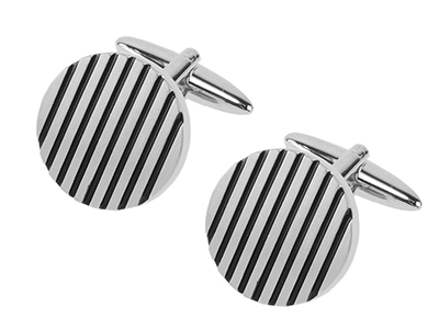653-2R1 Brush Silver Black Grooved Cufflinks