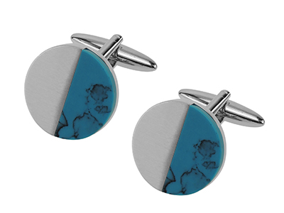 653-16R1 Brush Silver Turquoise Cufflinks