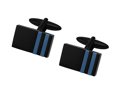 653-21E1 Matt Black Rectangle Cufflinks With Resin