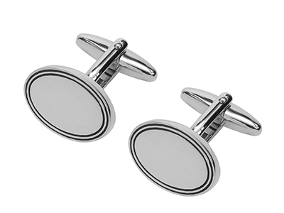 154-17R Shiny Silver Oval Cufflinks