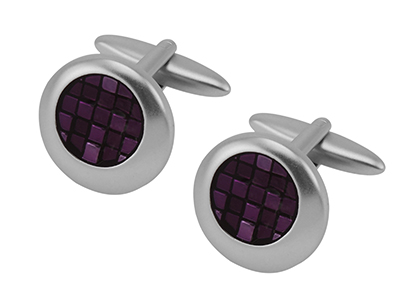 654-11R1 Matt Silver Cufflinks With Enamel