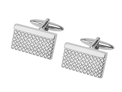 661-22R Shiny Rhodium Textured Cufflinks