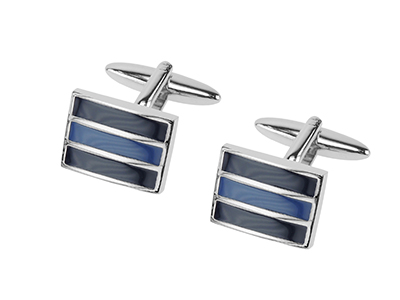 657-3R Shiny Silver Blue Tone Cufflinks