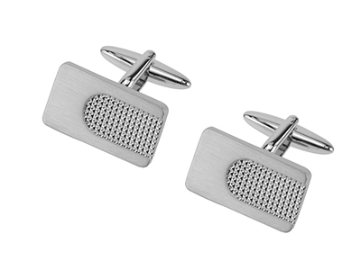 651-12R2 Silver Tone Rectangle Cufflinks