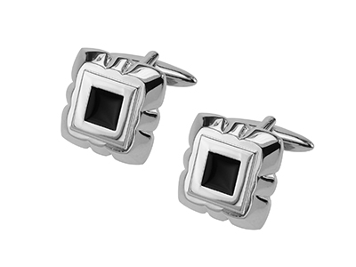 663-7R Rhodium Cufflinks With Black Enamel