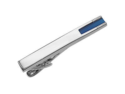 TN-3245R Blue Glass Tie Clip Silver