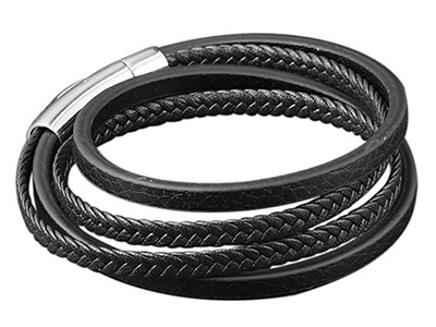 SSB0147R Multi Layer Black Braided Leather Bracelet