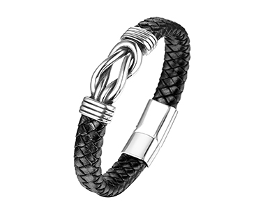 SSB0151R Knot Black Braided Leather Bracelet