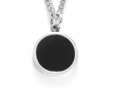 SSN0096R Black Enamel Round Stainless Steel Necklace