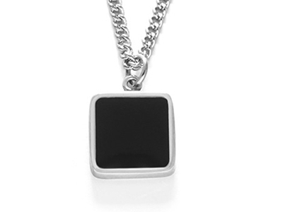 SSN0097R Black Enamel Square Stainless Steel Necklace