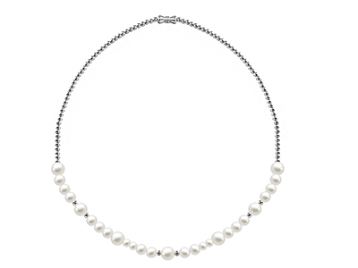 SSN0100R White Pearl and Stainless Steel Bead Necklace