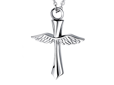 SSP0040R Angel Wings Cross Memorial Necklace