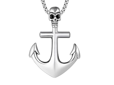 SSP0047R Skull Anchor Pirates Stainless Steel Necklace