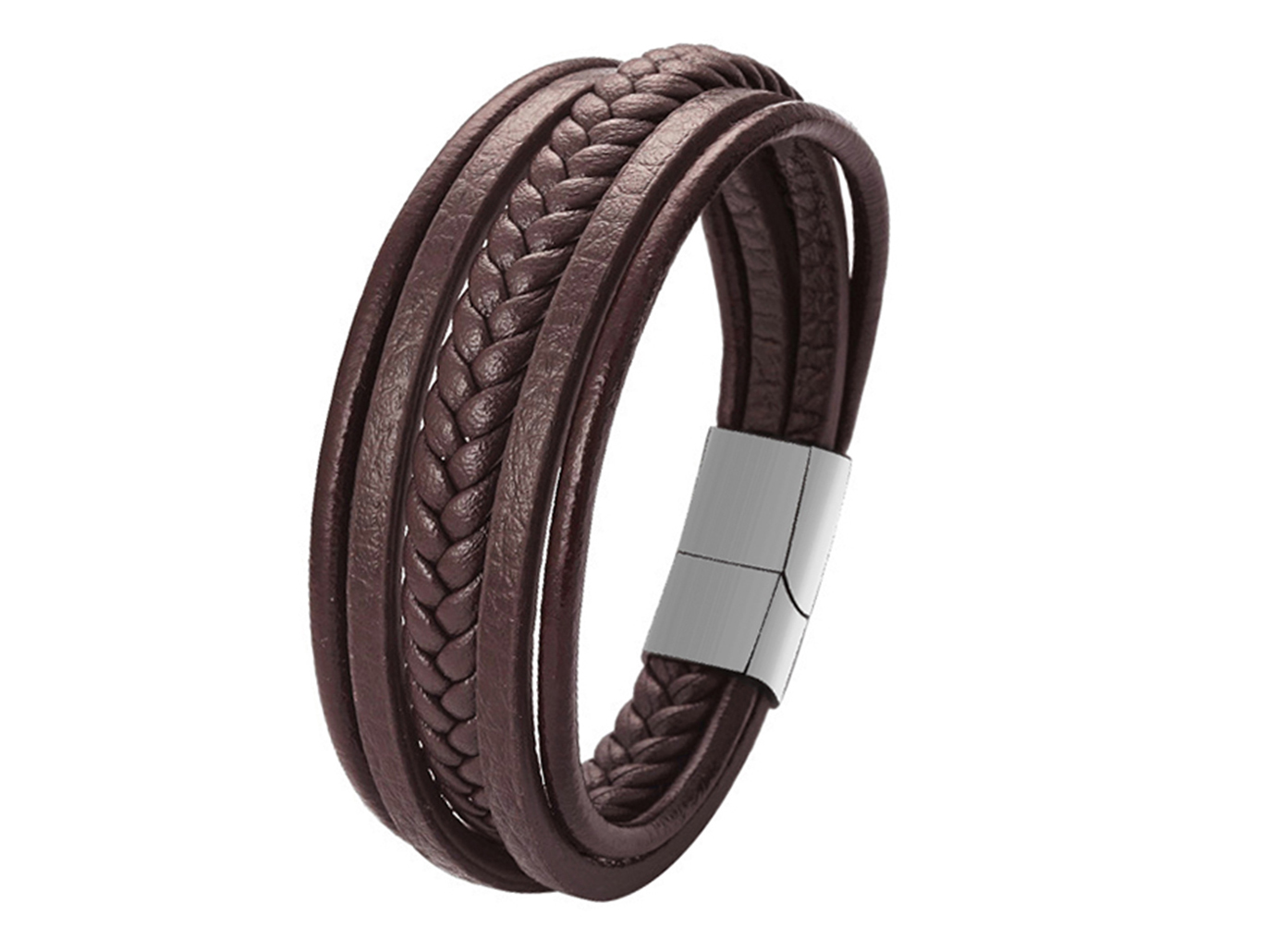 SSB0140R1 black Multi Layer Braided Leather Magnetic Clasp